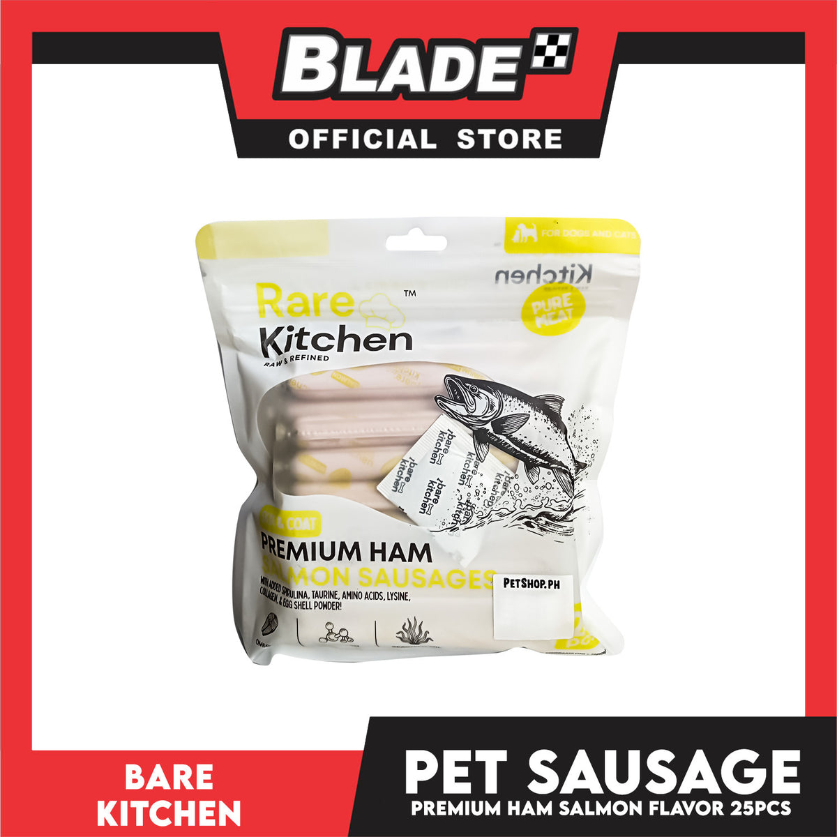 Bare Kitchen Premium Ham and Salmon Sausage Dog and Cat Food 25pcs/pack 375g