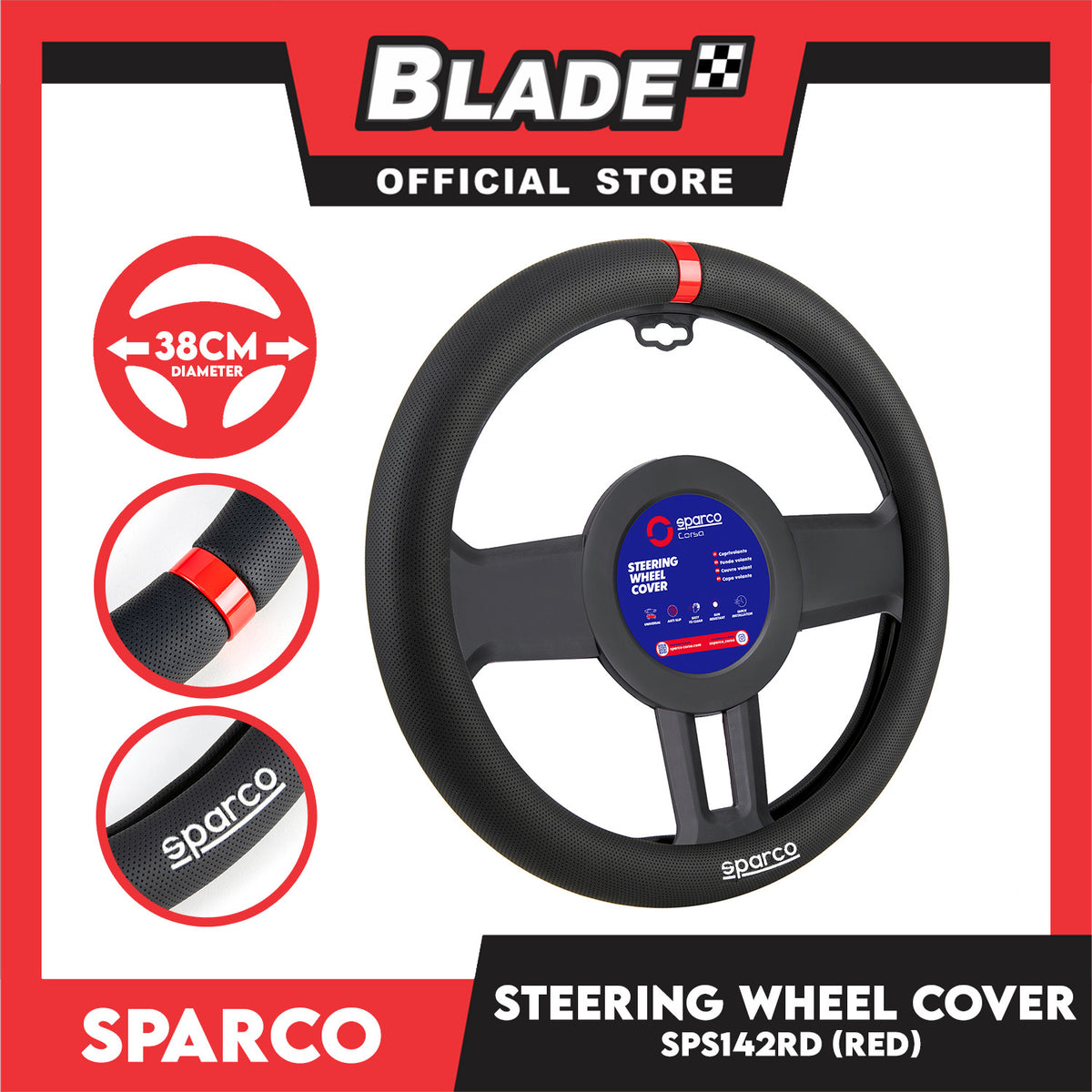 Sparco Steering Wheel Cover SPS142RD 38cm Diameter (Black with Red)