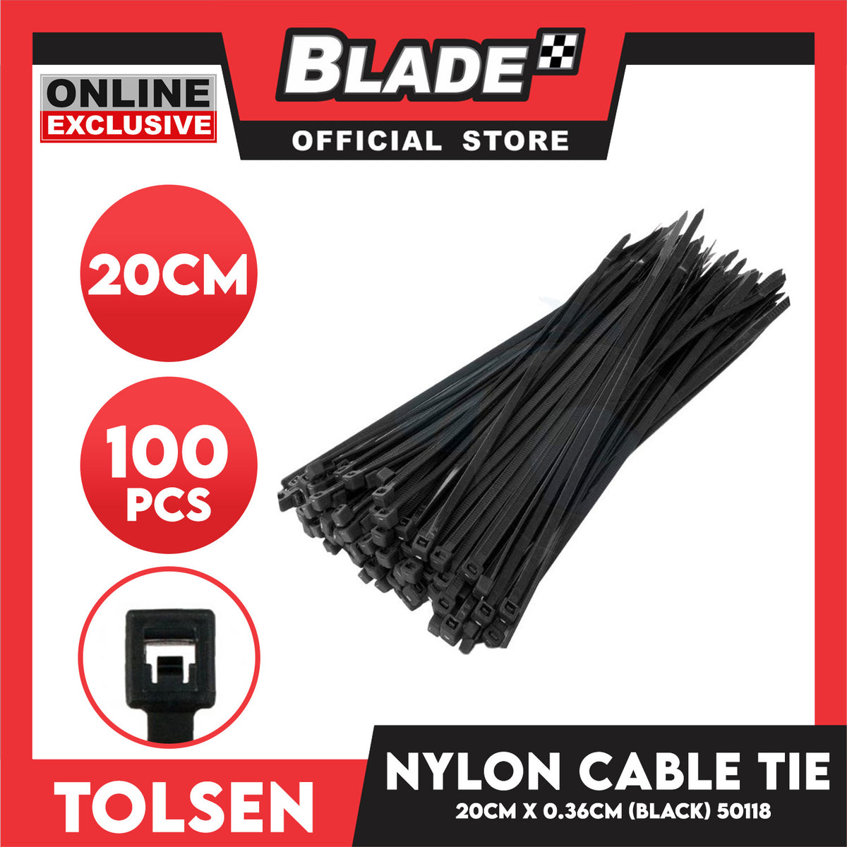 Tolsen Black Nylon Cable Tie 100pcs. (50118)