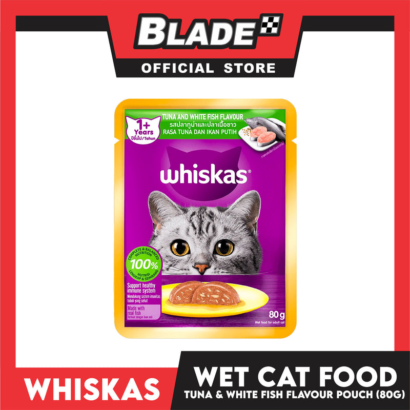 24pcs Whiskas Tuna and White Fish Pouch Cat Wet Food 80g
