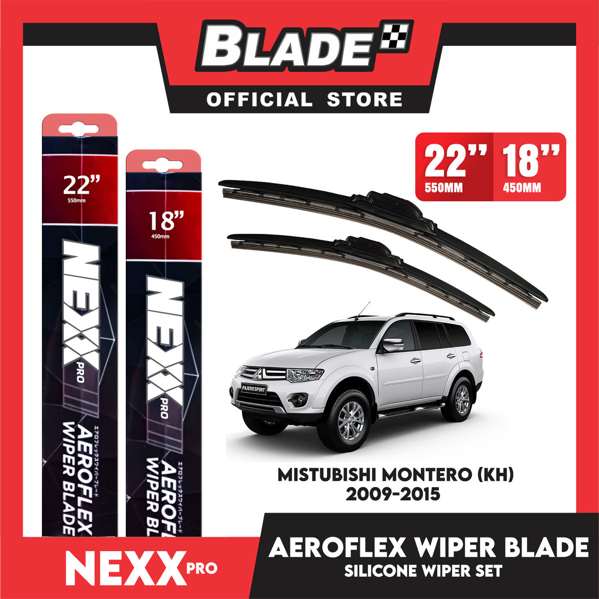 Nexx Pro Aeroflex Silicone Wiper Blade Set Mitsubishi Montero (KH) 2009-2015 (22''/18'')