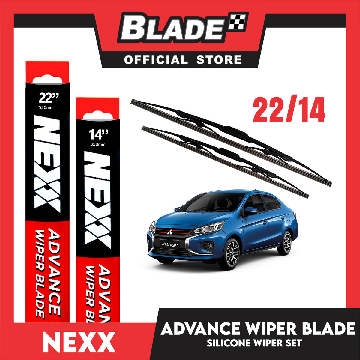 Nexx Advance Conventional Silicone Wiper Blade Set for Mitsubishi Mirage G4 2013 - Present (22''/14'')
