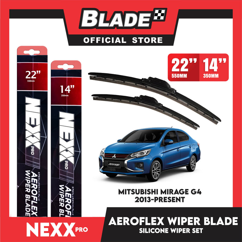 Nexx Pro Aeroflex Silicone Wiper Blade Set for Mitsubishi Mirage G4 2013 - Present (22''/14'')