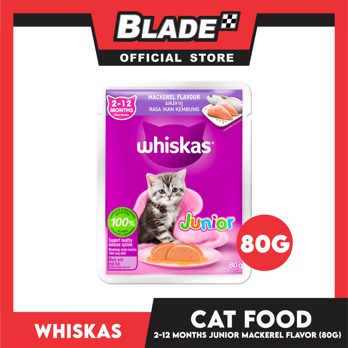 Whiskas Junior Mackerel Pouch Wet Cat Food 80g
