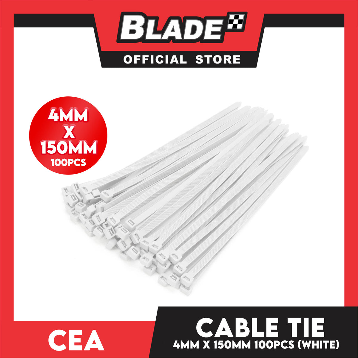 CEA Nylon Cable Tie 6 inches White (4mm x 150mm) 100pcs/Bag