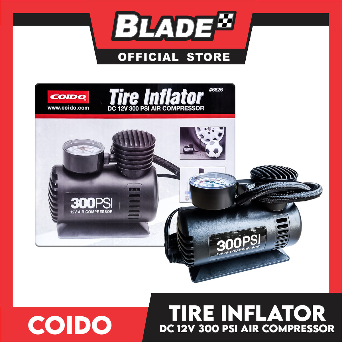 Coido Tire Inflator DC 12V 300 PSI Air Compressor #6526