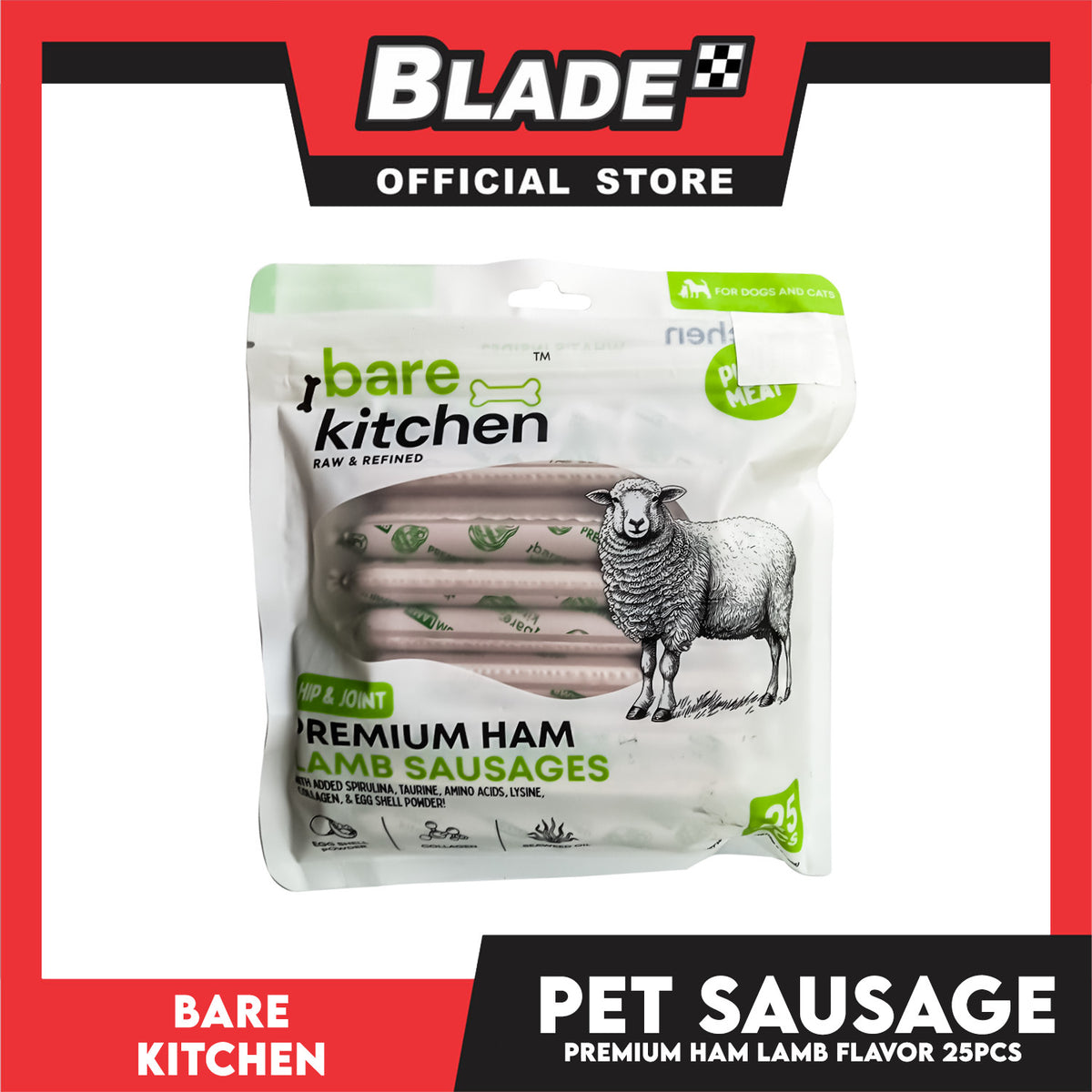 Bare Kitchen Premium Ham and Lamb Sausage Dog and Cat Food 25pcs/pack 375g