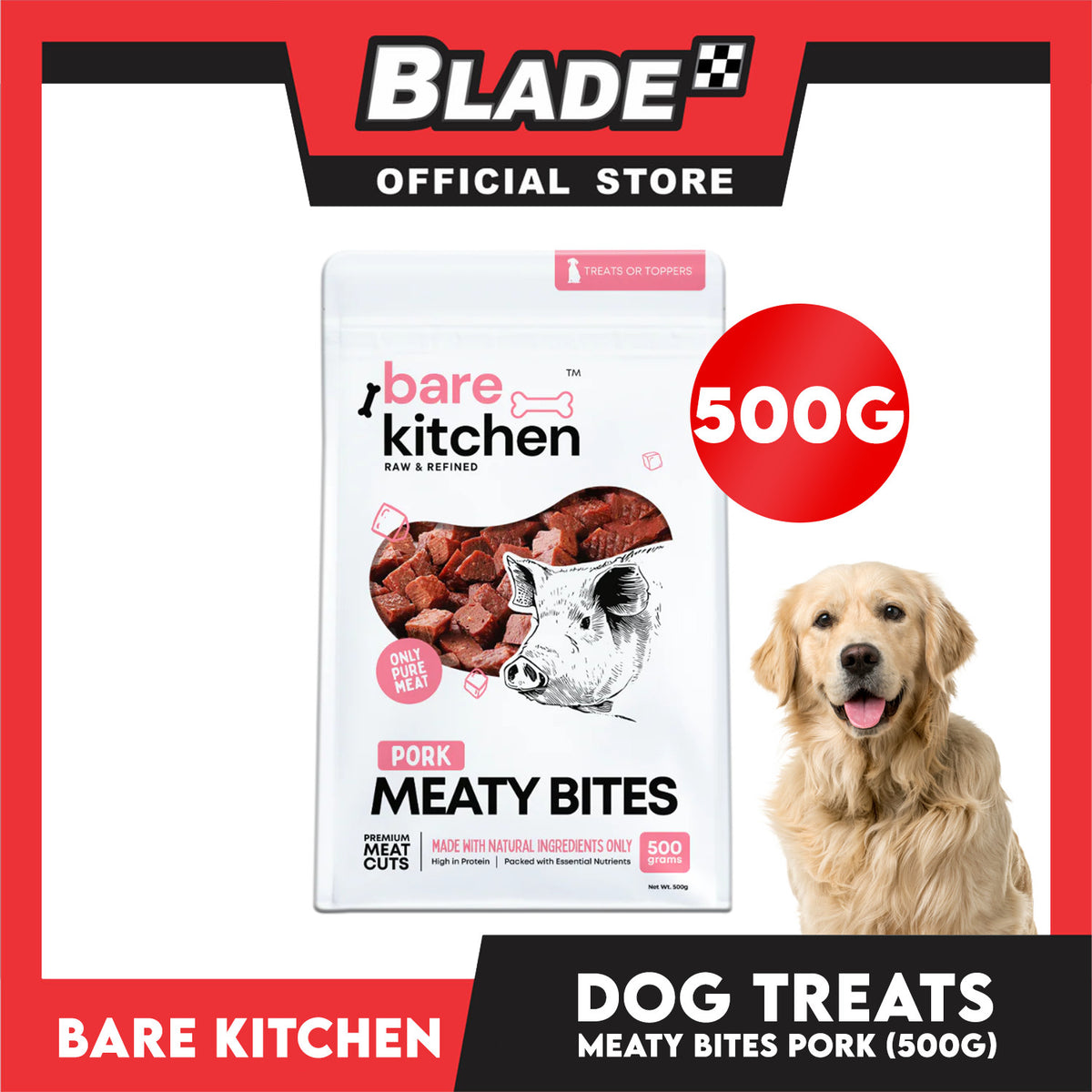 Bare Kitchen Premium Pork Meaty Bites Dog Food 500g