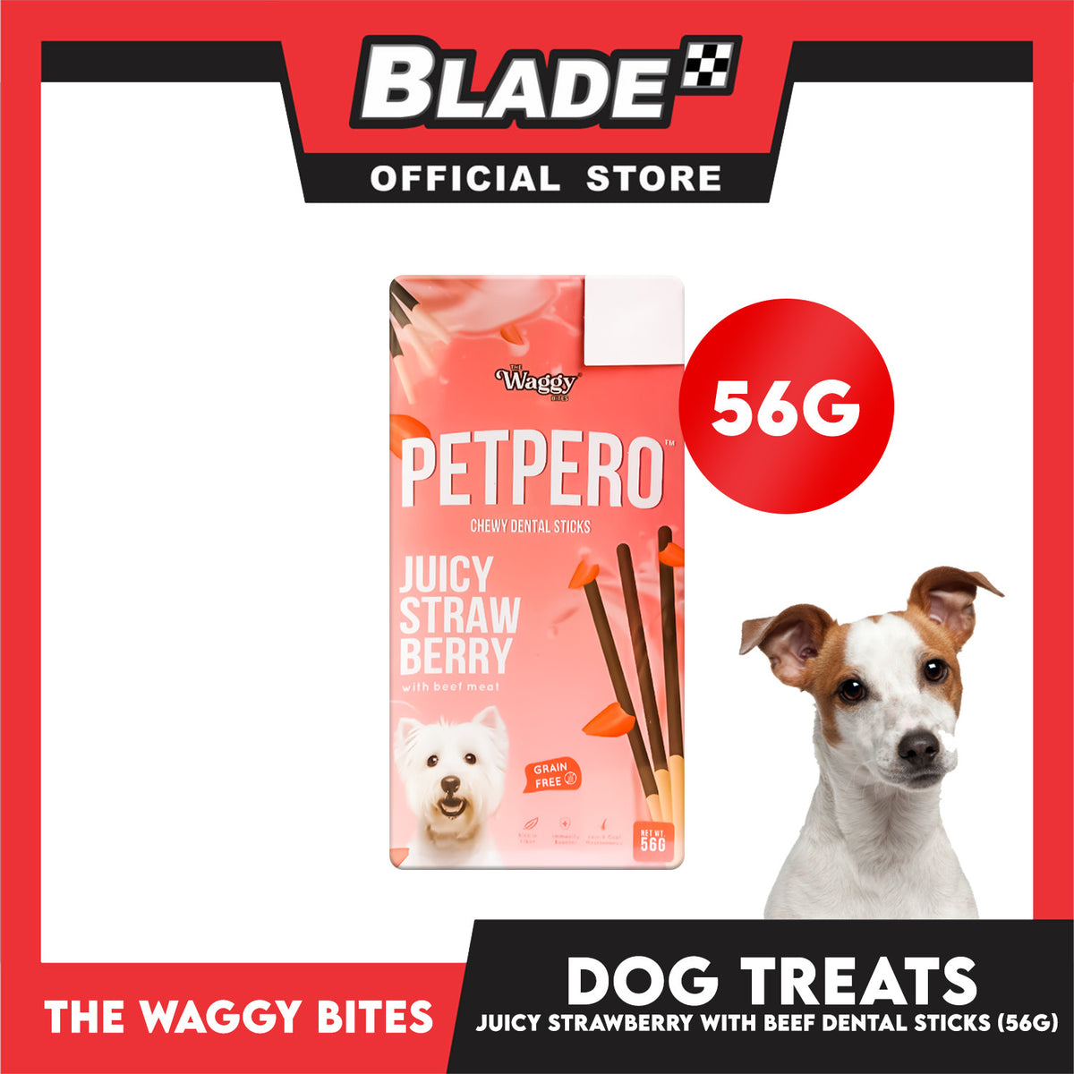The Waggy Bites - Petpero Chewy Dental Sticks For Dogs (Juicy Strawberry with Beef Meat) 56g