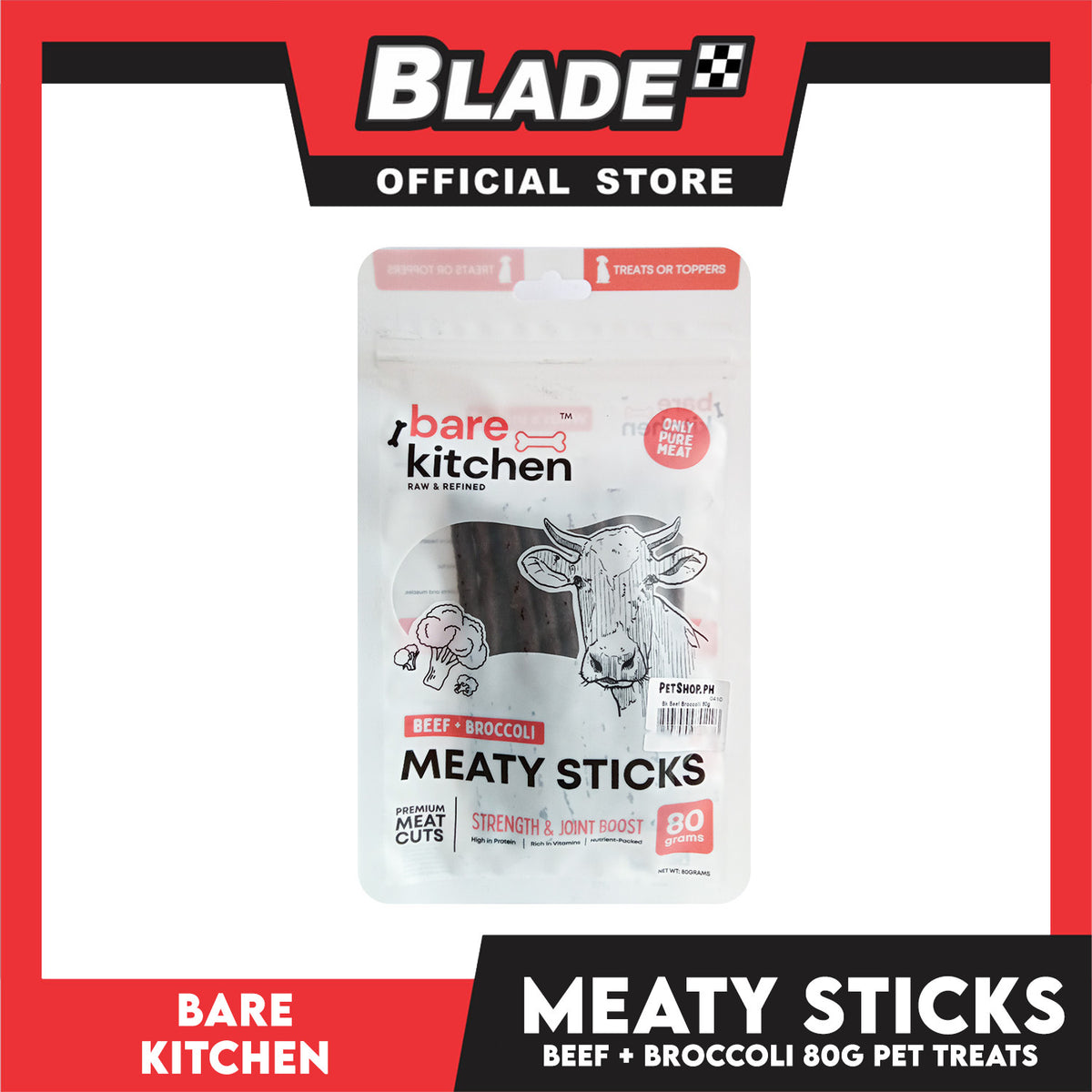 Bare Kitchen Premium (Beef + Broccoli) Meaty Sticks Dog Food 80g