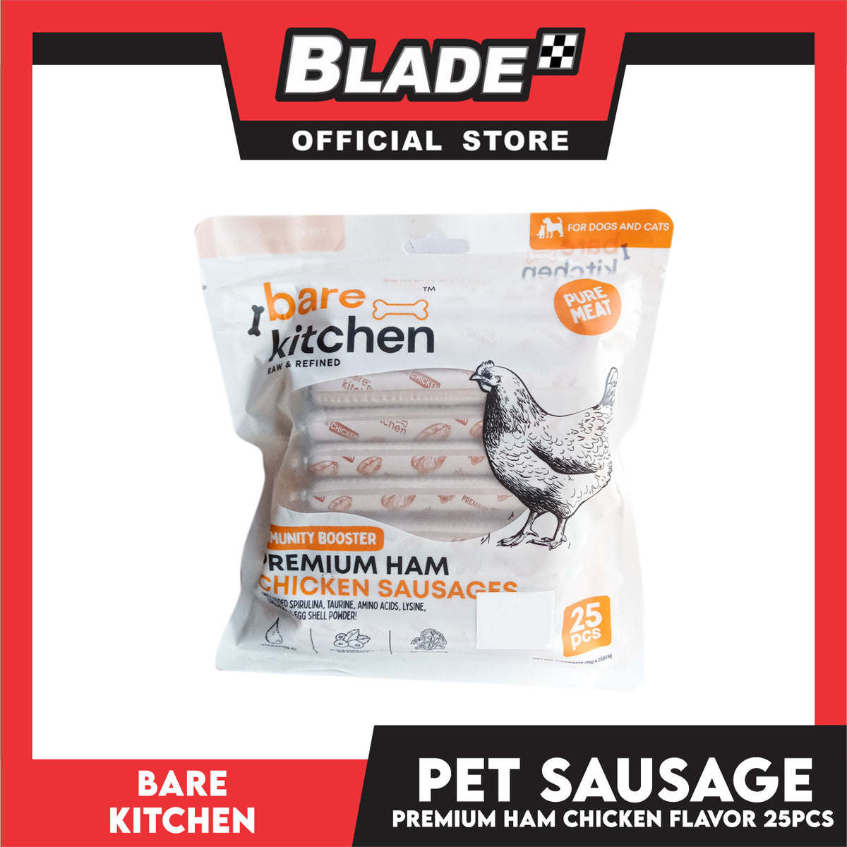 Bare Kitchen Premium Ham and Chicken Sausage Dog and Cat Food 25pcs/pack 375g