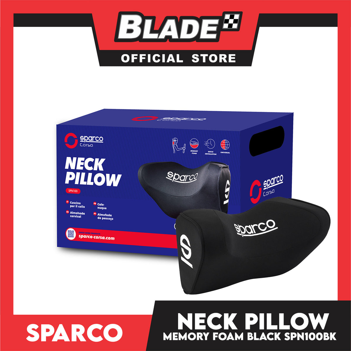 Sparco Car Seat Neck Pillow Memory Foam (Black) SPN100 BK