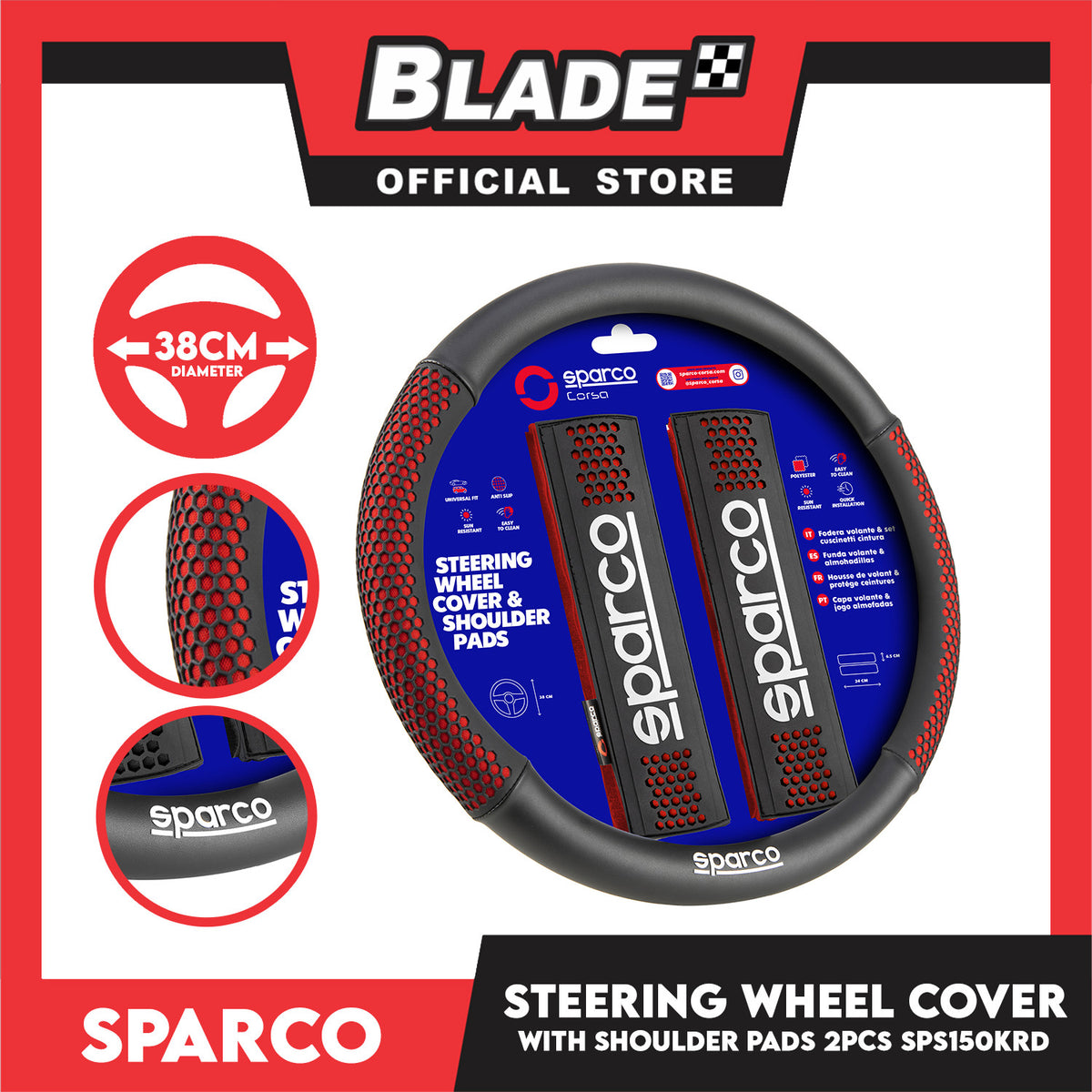 Sparco Steering Wheel Cover with Shoulder Pads (Red) SPS150KRD