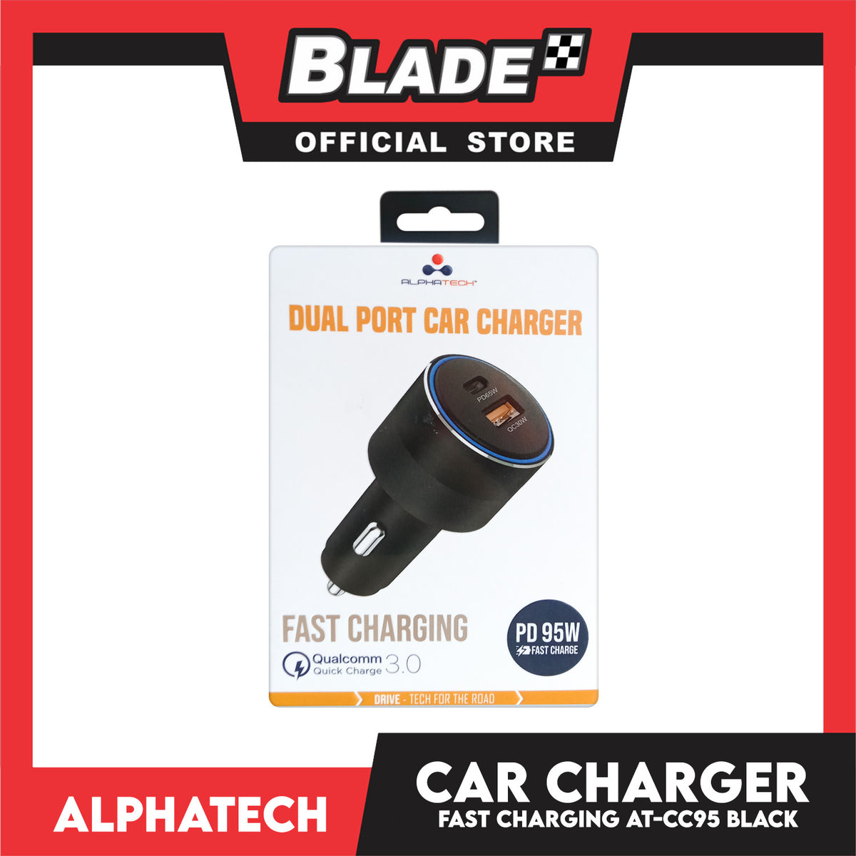 AlphaTech Dual Port Car Charger AT-CC95 Fast Charging PD 95W Qualcomm 3.0