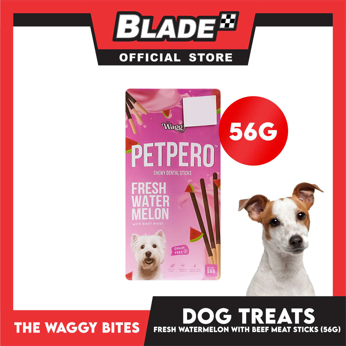 The Waggy Bites - Petpero Chewy Dental Sticks For Dogs (Watermelon and Beef) 56g