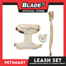 Pet Harness and Leash with Pouch For Small Dogs or Cats (Beige) Adjustable Size Cat Print Design