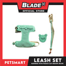 Pet Harness and Leash with Pouch For Small Dogs or Cats (Green) Adjustable Size Cat Print Design