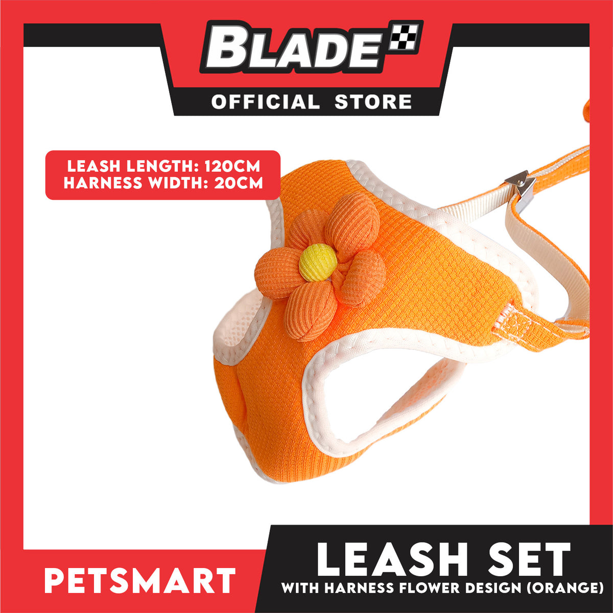 Pet Harness with Leash (Orange) Flower Design
