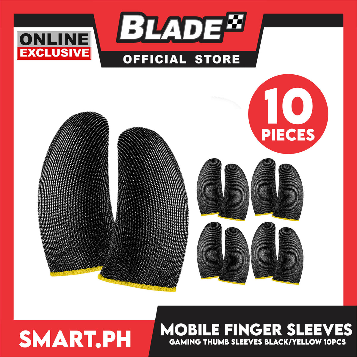 10pcs Gaming Finger Sleeves for Mobile Gaming (Black/Yellow)