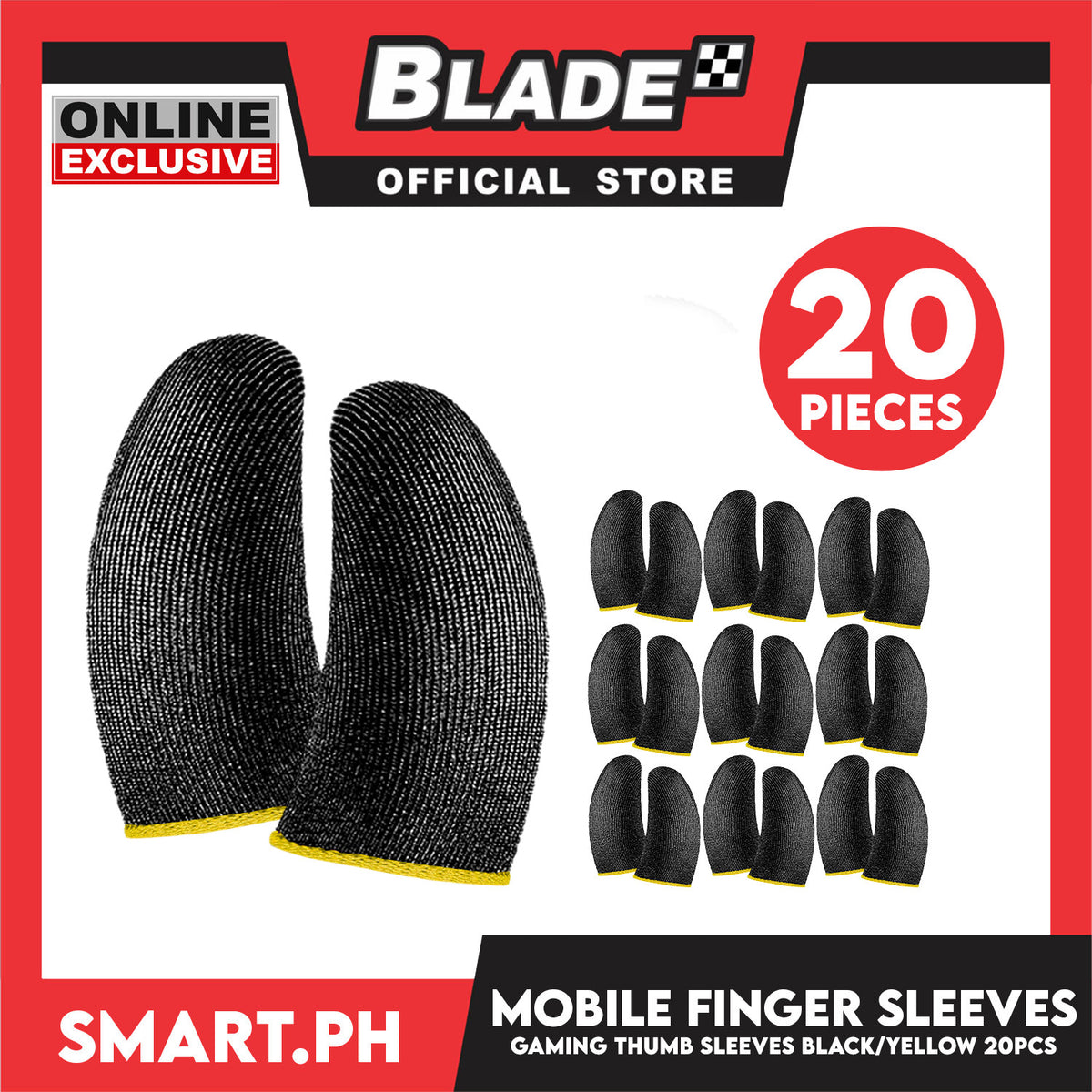 20pcs Gaming Finger Sleeves for Mobile Gaming (Black/Yellow)