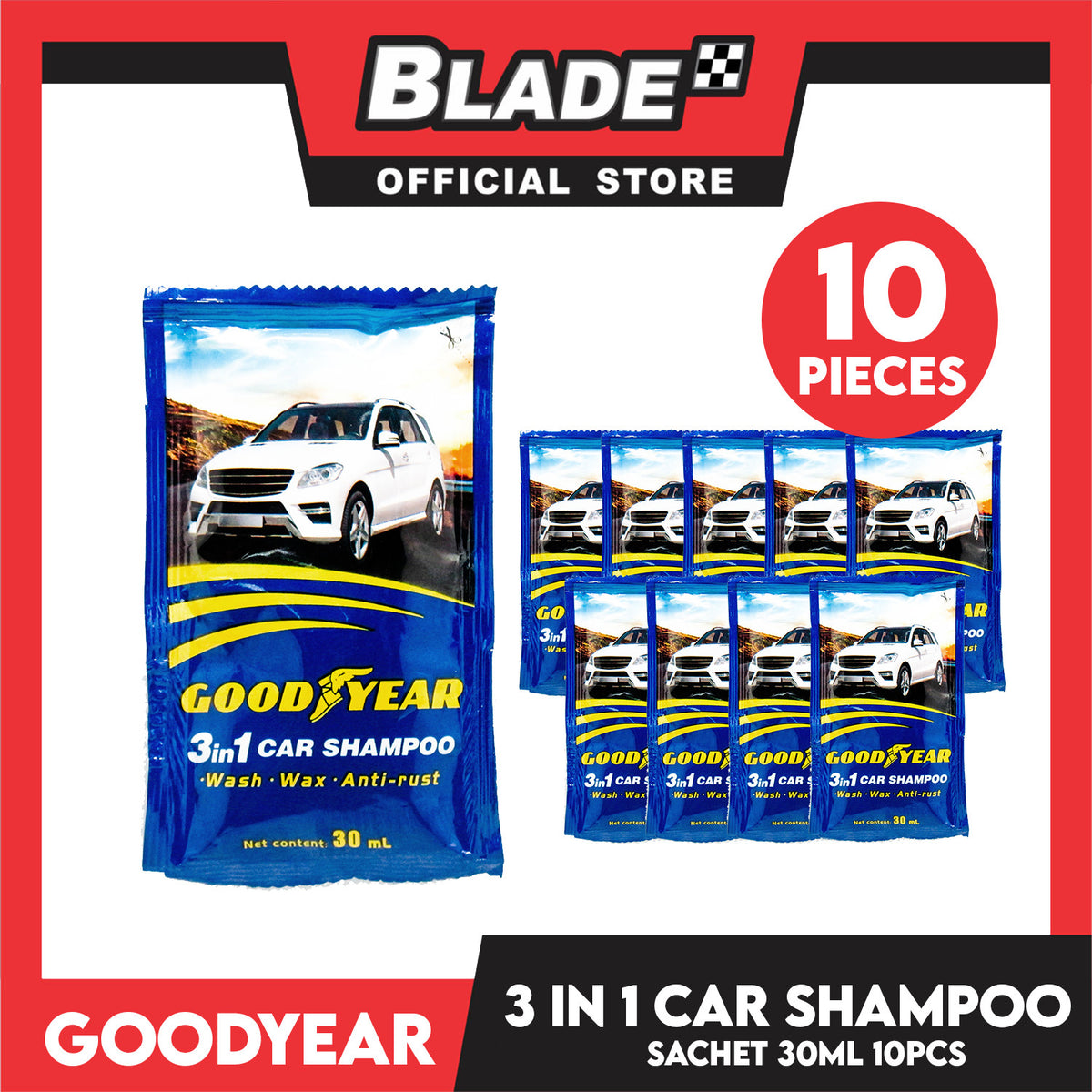 10pcs Goodyear 3in1 Car Shampoo Sachet 30ml