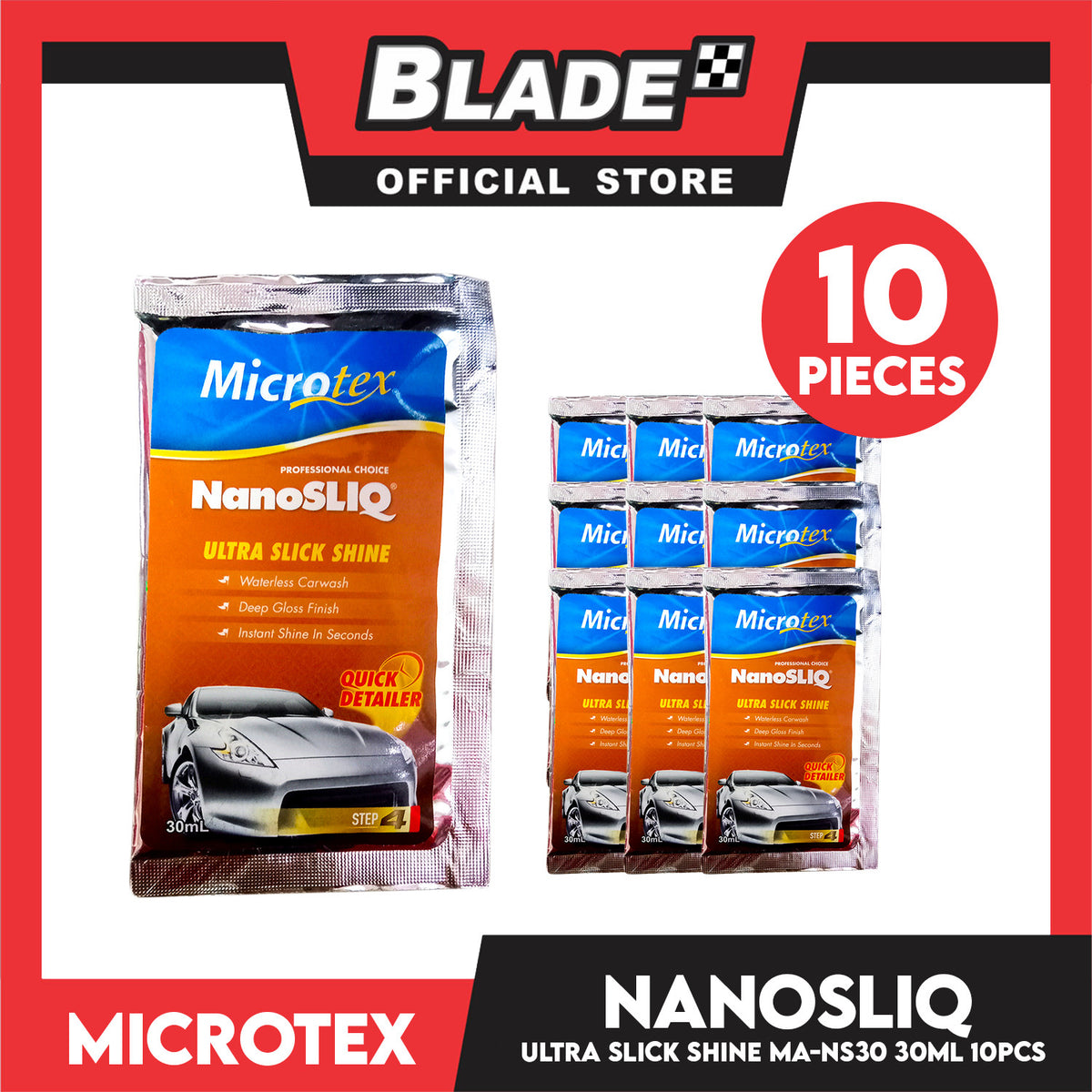 10pcs Microtex Nano Sliq Ultra Slick Shine, Quick Detailer 30ml Waterless Carwash, Deep Gloss Finish, Instant Shine In Seconds
