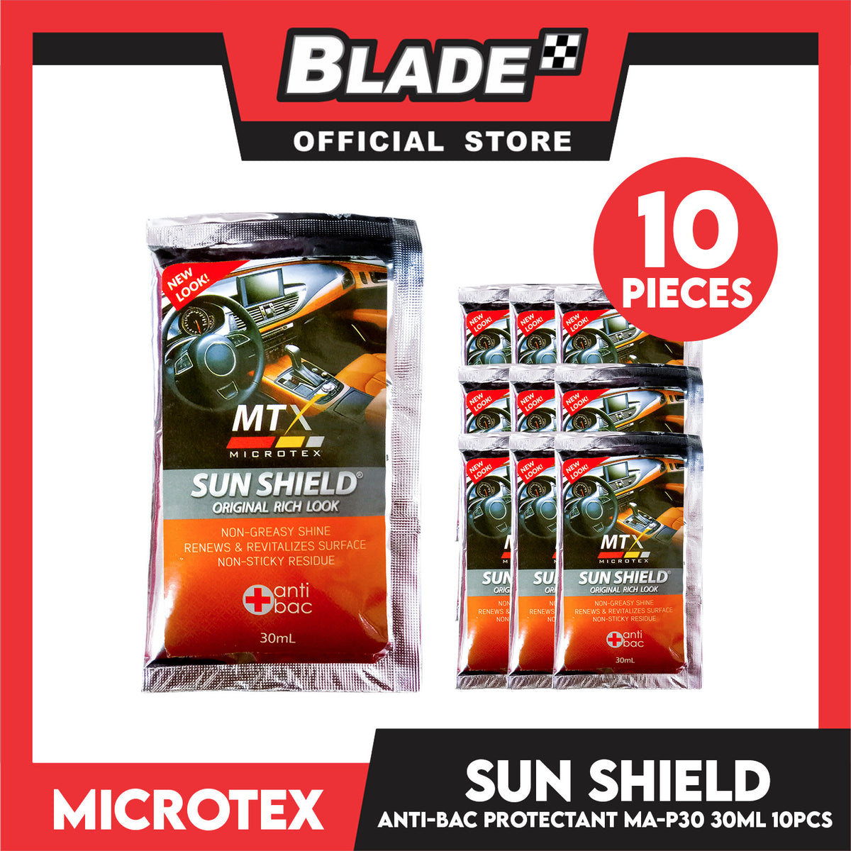 10pcs Microtex MTX Sun Shield Original Rich Look 30ml Non-Greasy Shine Car Interior Protectant