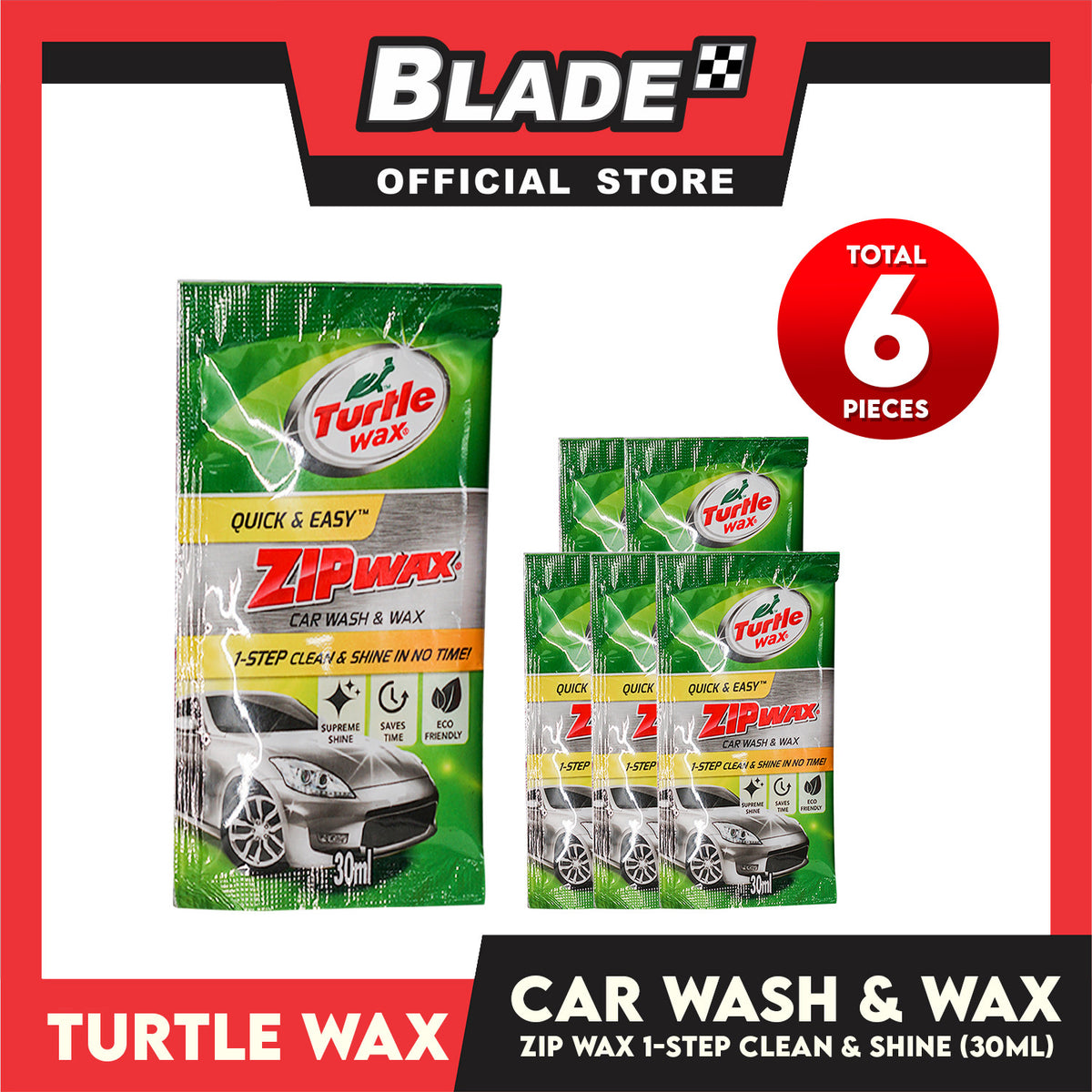 6pcs Turtle Wax Zip Wax Car Wash and Wax Quick and Easy 30ml