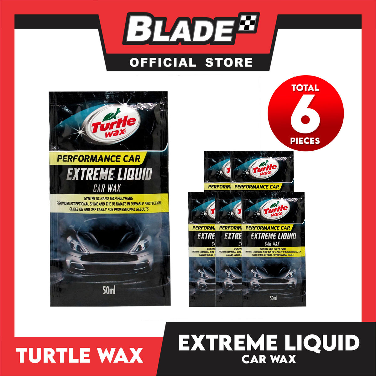 6pcs Turtle Wax Performance Car Extreme Liquid Car Wax A-2027 50ml (Black)