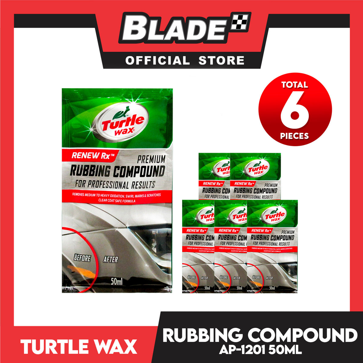 6pcs Turtle Wax Premium Rubbing Compound 50mL