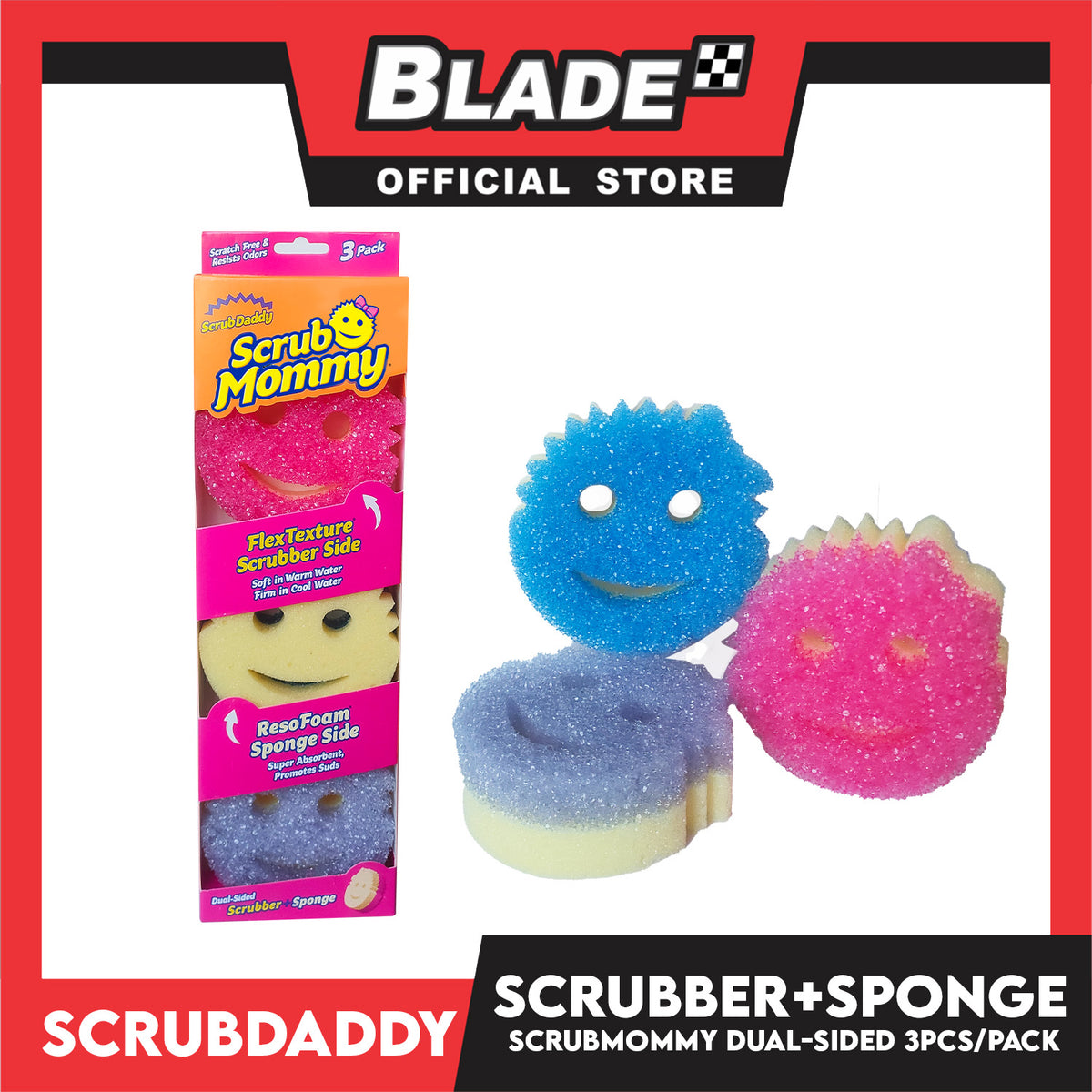 Scrub Mommy Dual-Sided Scrubber +  Sponge Flexture Scrubber 3pcs/pack