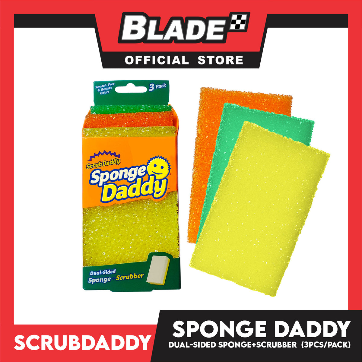 Scrub Daddy Sponge Daddy Dual-Sided Sponge + Scubber 3pcs/pack