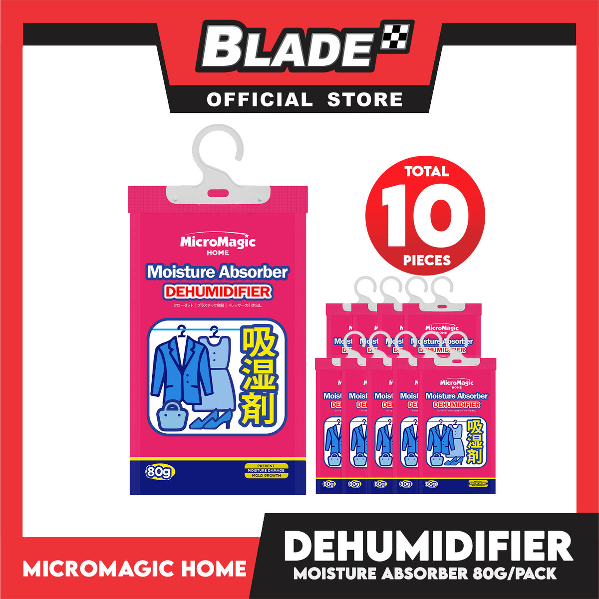 Micromagic Home Hanging Dehumidifier Moisture Absorber (10pcs) 80g/Sachet prevents moisture damage and mold growth