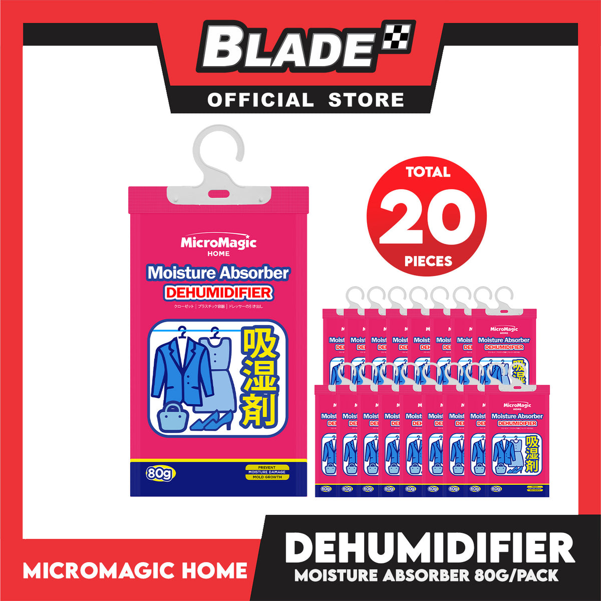 Micromagic Home Hanging Dehumidifier Moisture Absorber (20pcs) 80g/Sachet prevents moisture damage and mold growth