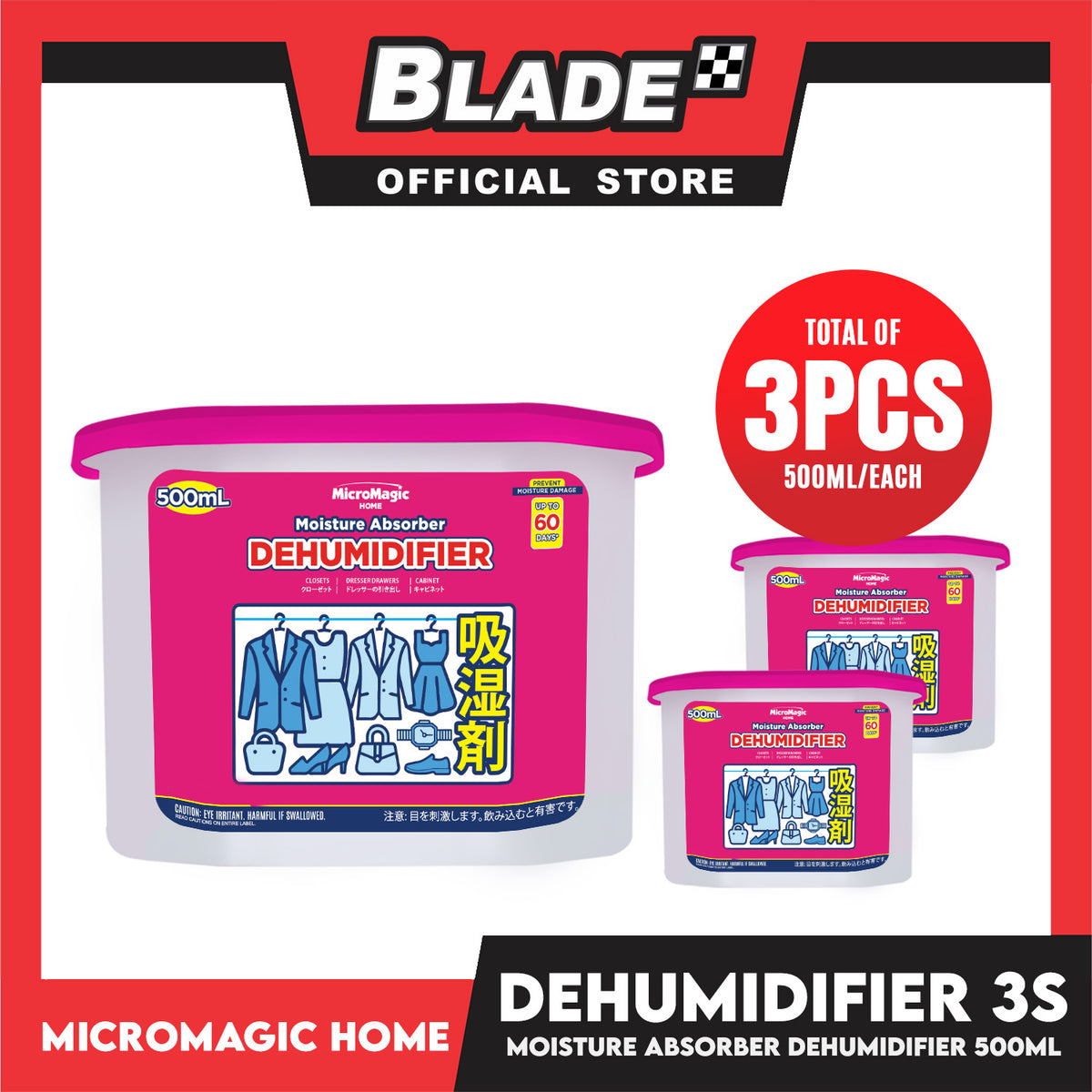 3pcs Micromagic Home Moisture Absorbent Dehumidifier (Unscented) 500ml