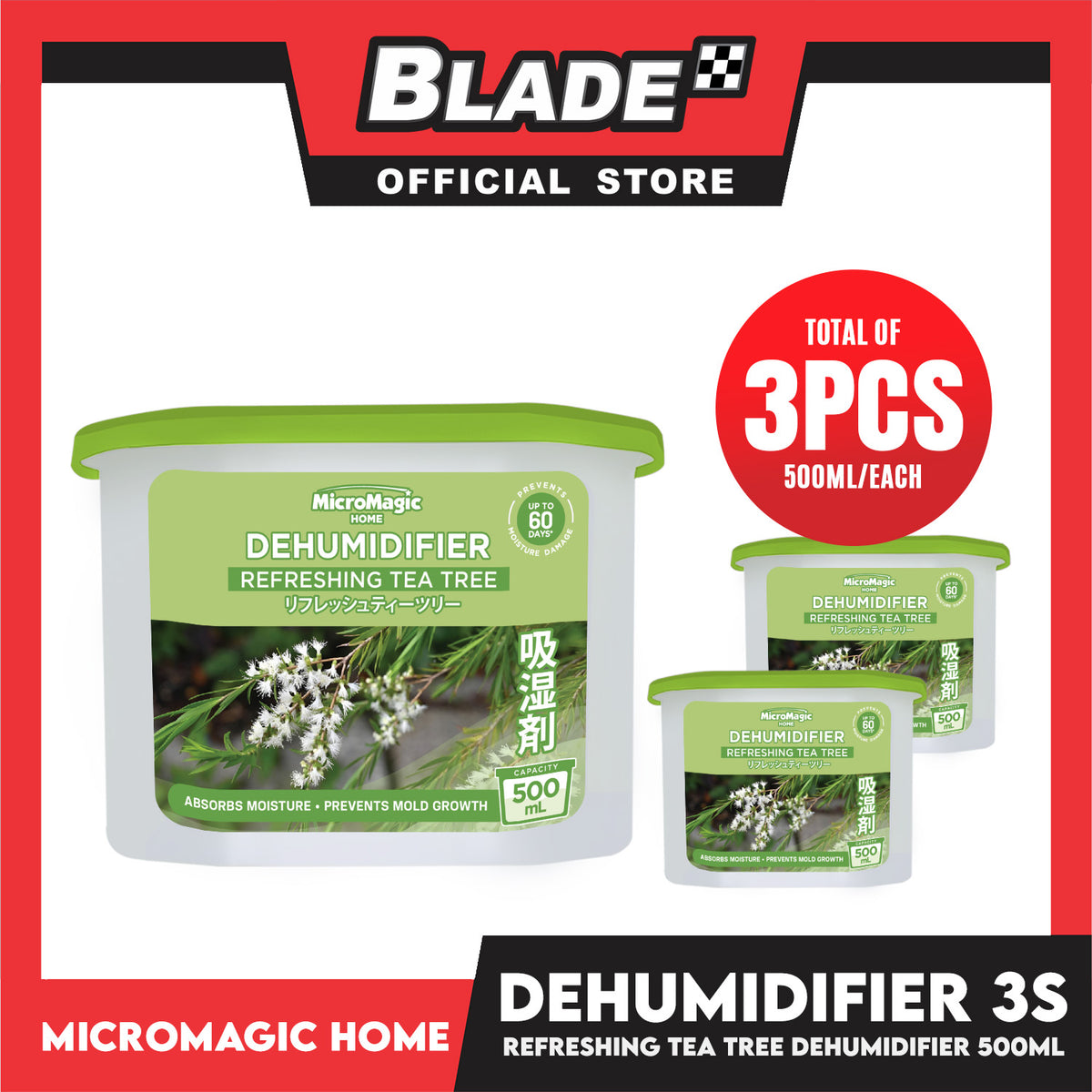 3pcs Micromagic Home Moisture Absorbent Dehumidifier (Refreshing Tea Tree) 500ml