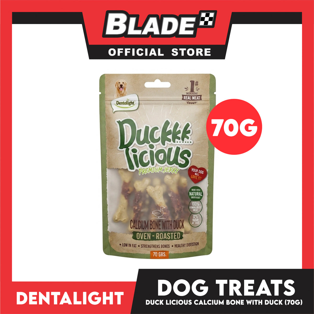 Dentalight Duck Licious Premium Jerky (Calcium Bone with Duck) Oven-roasted 70grams