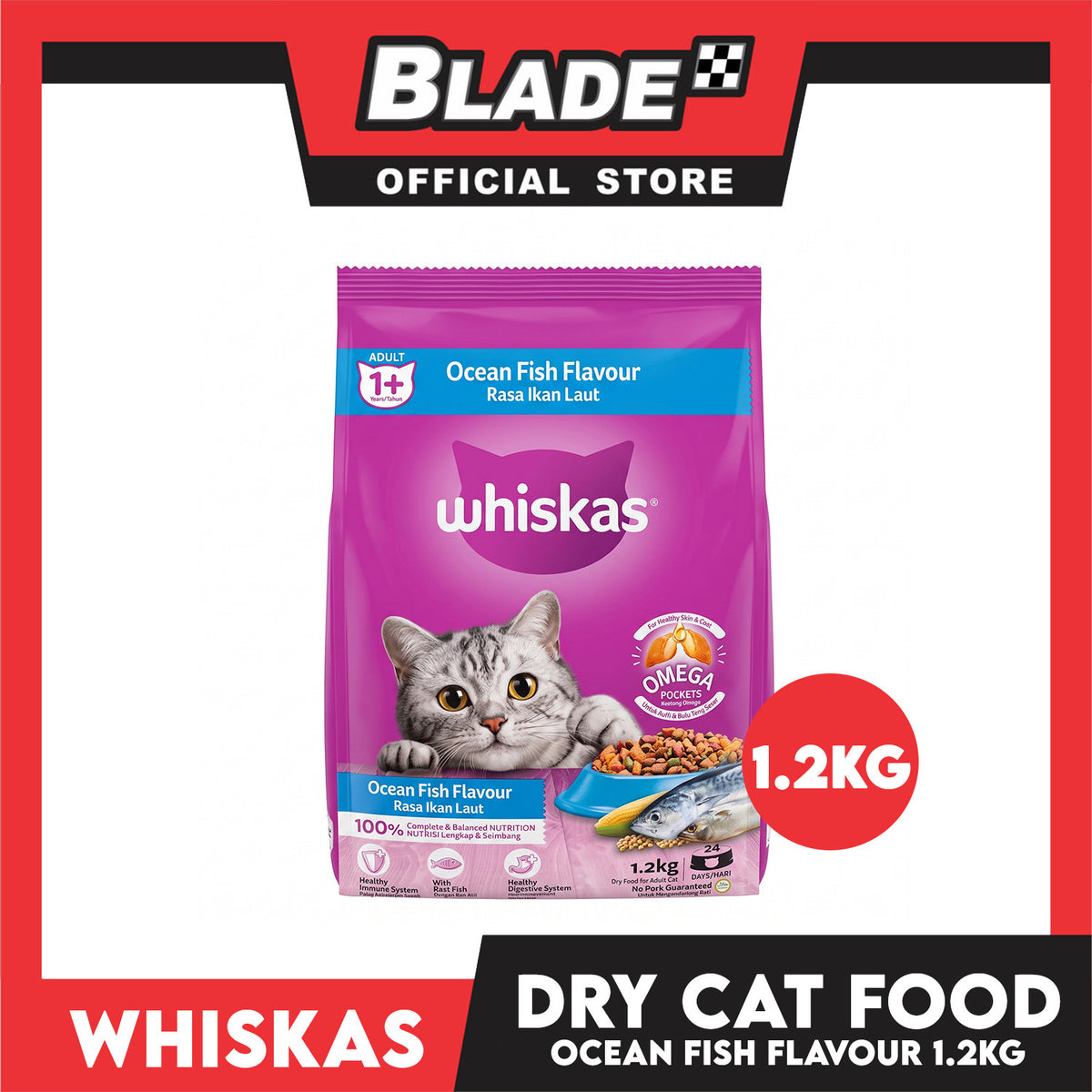 Whiskas Ocean Fish Flavour for Adult Cat Dry Food 1.2kg