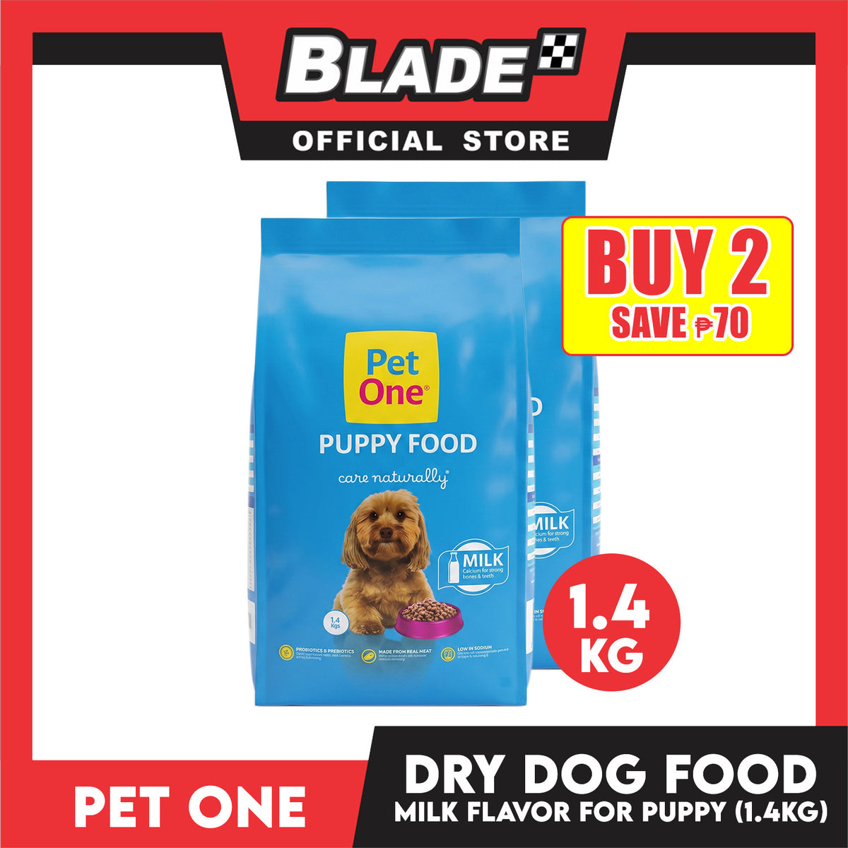 2pcs Pet One Puppy Dry Dog Food - Care Naturally 1.4kg