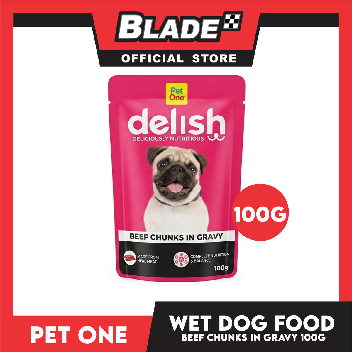 Pet One Delish Beef Chunks in Gravy Wet Cat Food 100g