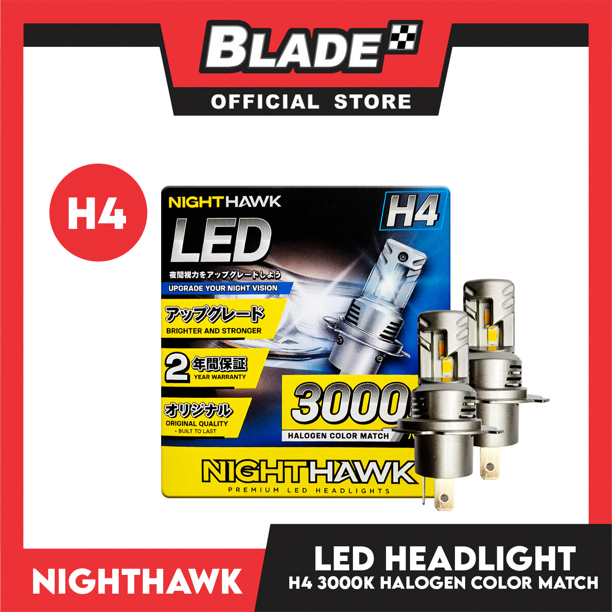 NightHawk LED H4 (3000K) HeadLight Halogen Color Match