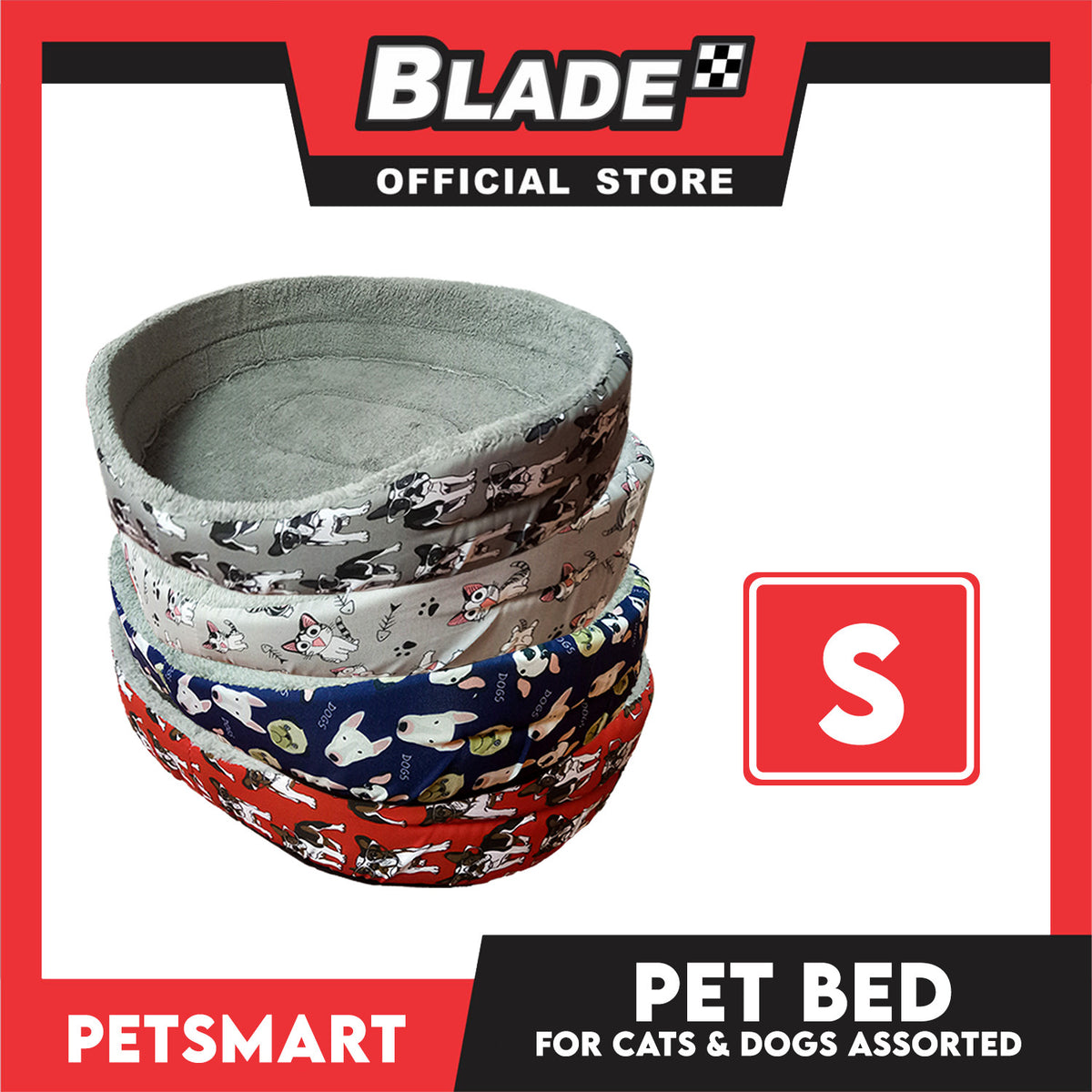 Pet Bed for Cats and Dogs Small 47cm x 36cm x 12cm (Assorted Colors and Designs)