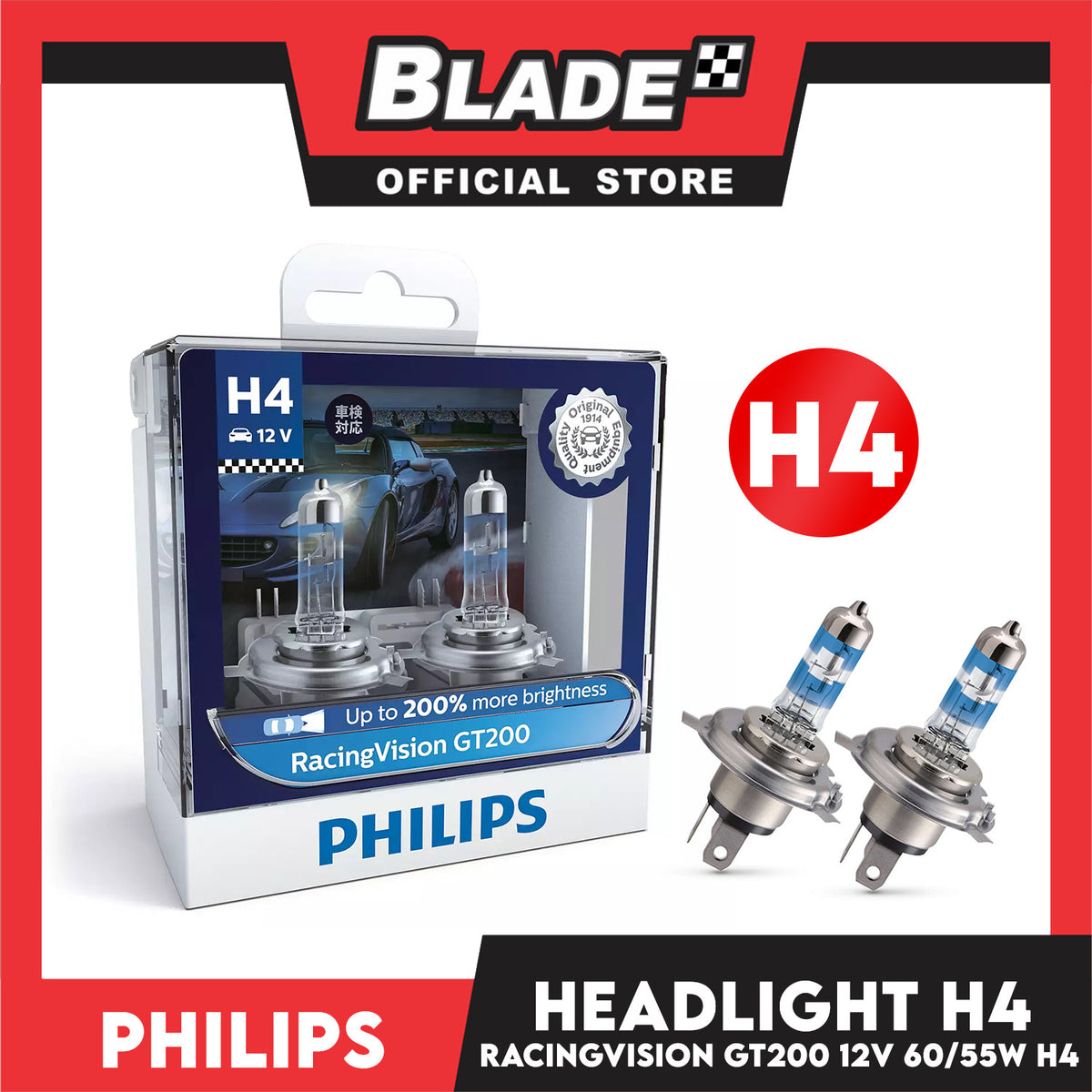 Philips RacingVision GT200 H4 Car Headlight 12V 60/55W 12342RGTS2