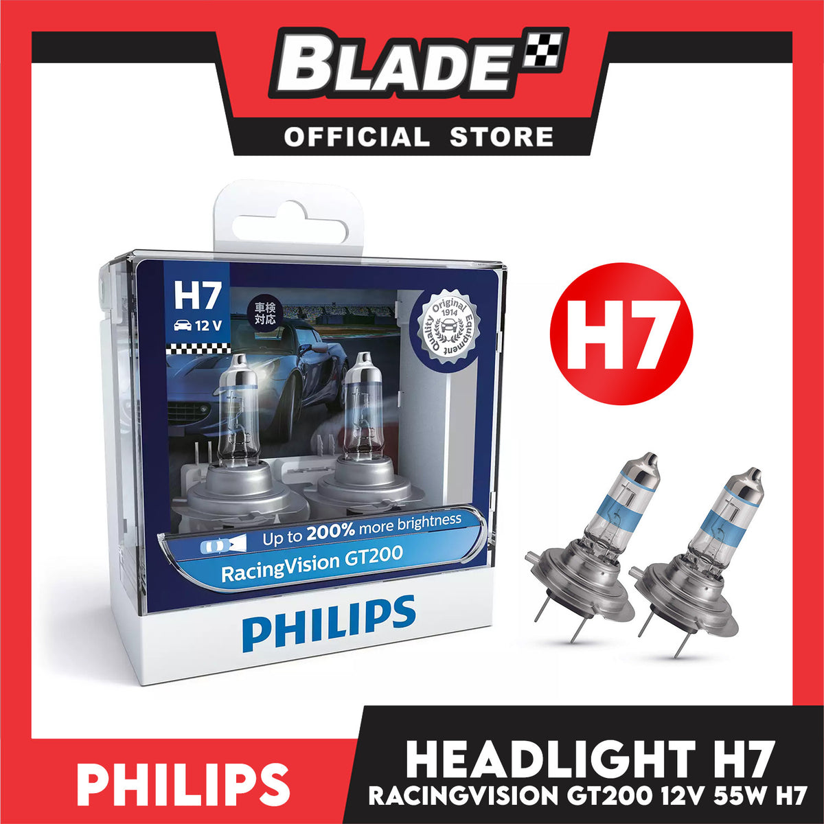 Philips RacingVision GT200 H7 Car Headlight 12V 60/55W 12972RGTS2