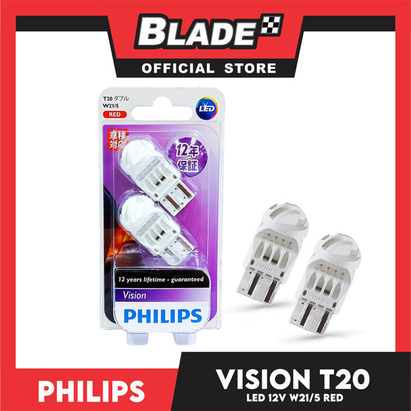 Philips Vision LED Bulbs Red Brake Tail Light T20 W21/5W 12V