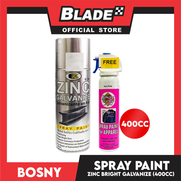 Bosny Zinc Galvanize Spray Paint B136 400CC with FREE Spray Paint for Apparel 73.9ml