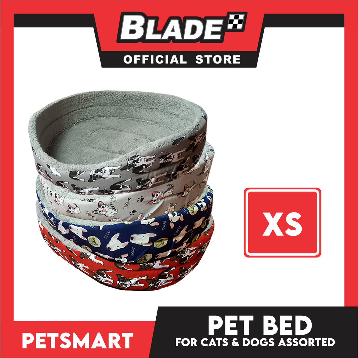 Pet Bed for Cats and Dogs XS 40cm x 26cm x 8cm (Assorted Colors and Designs)