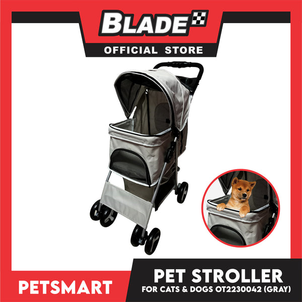 Pet Stroller 4 Wheels for Cats and Dogs, Gray Color (OT2230042) 36cm x 82cm x 105cm