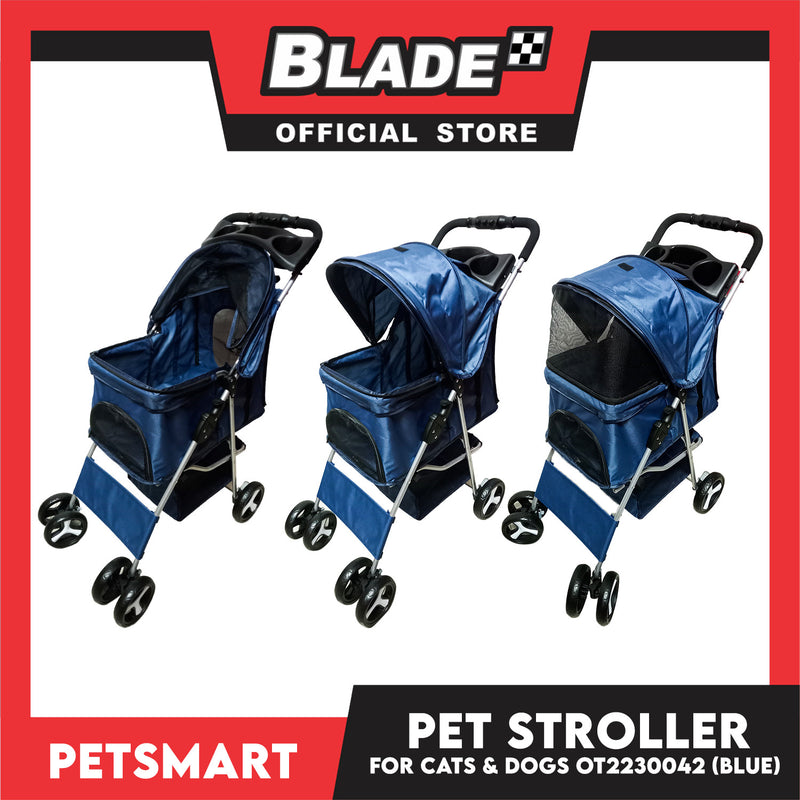 Pet Stroller 4 Wheels for Cats and Dogs, Blue Color (OT2230042) 36cm x 82cm x 105cm