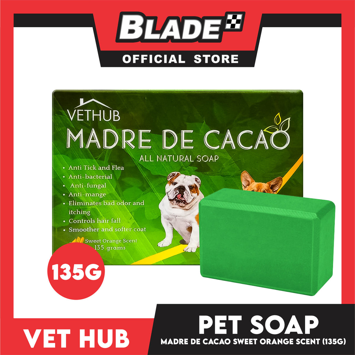 Vethub Madre De Cacao All Natural Soap for Cats and Dogs, 135g (Sweet Orange Scent)